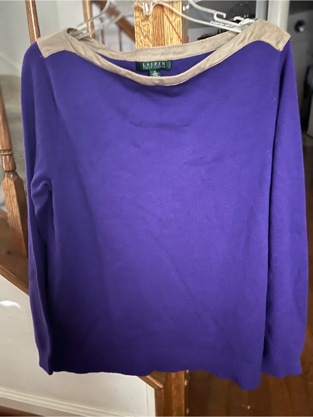 Lauren Ralph Lauren Purple Top with Tan Trim Accents